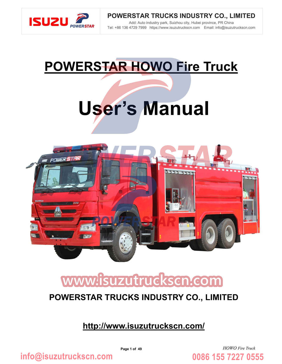 HOWO Fire Truck Operation Manual export Djibouti