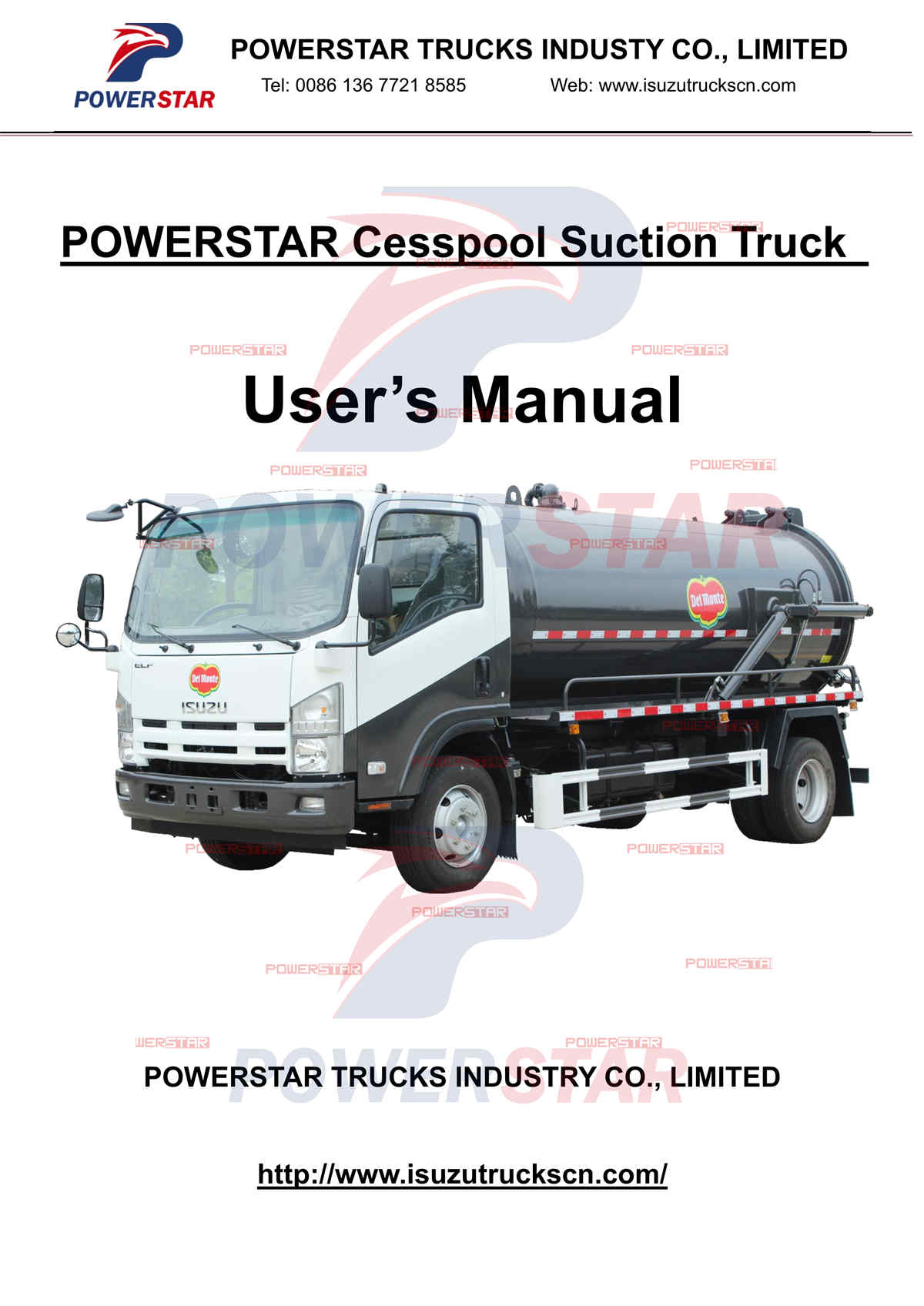 Isuzu NPR cesspool suction tanker truck operation manual for Gabon